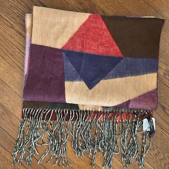 Faux Cashmere Scarf Wrap Geometric Purple Pink Gray Maroon Jewel Tones NEW - Picture 4 of 6